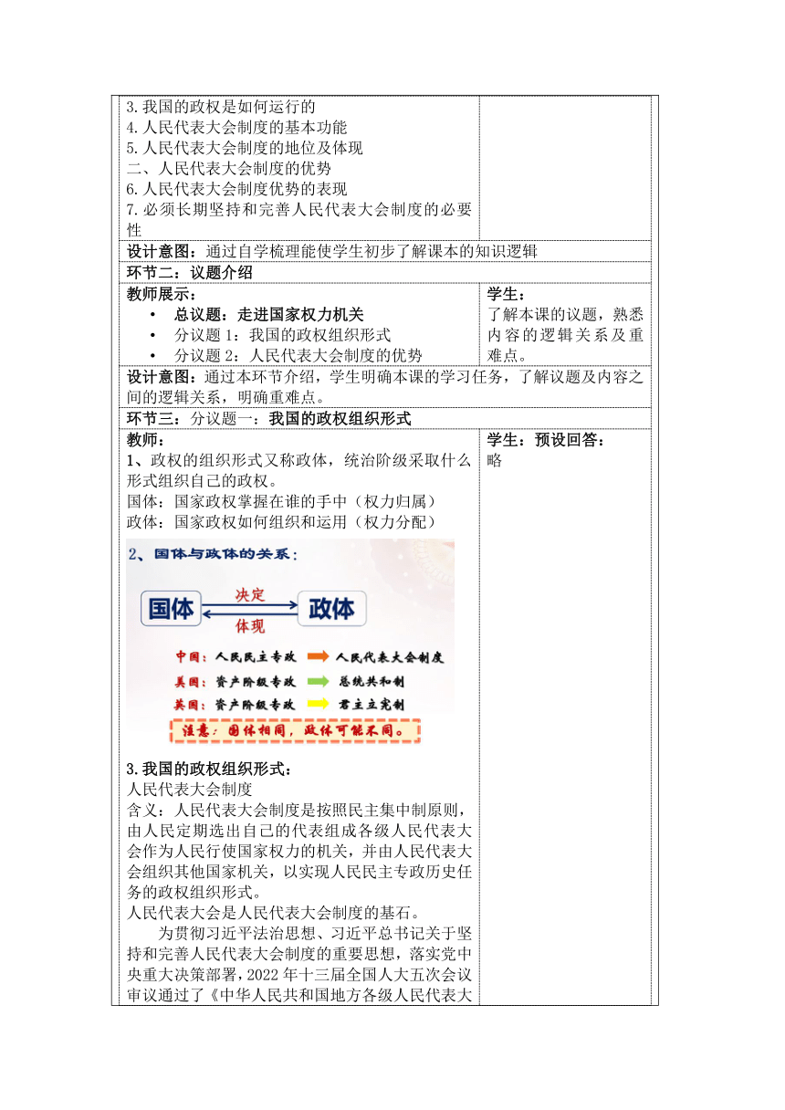 5.2 人民代表大会制度：我国的根本政治制度 教案（表格式）