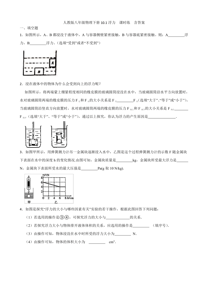 人教版八年级物理下册10.1浮力  课时练  含答案