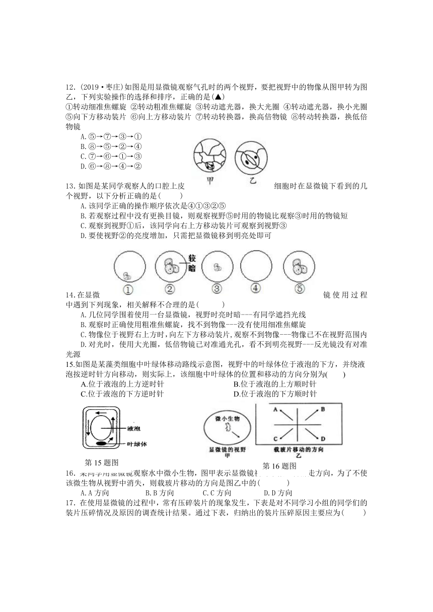 第2节 细胞（显微镜使用与装片的制作） 同步练习（含解析）
