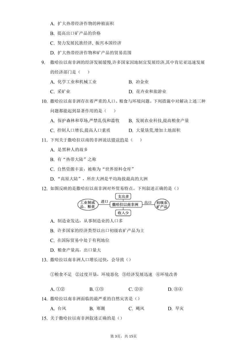 初中地理人教版七年级下册第八章第三节撒哈拉以南非洲练习题（Word，解析版）