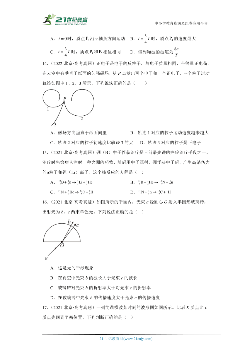 高考物理北京卷3年（2021-2023）真题汇编-选择题①（有解析）