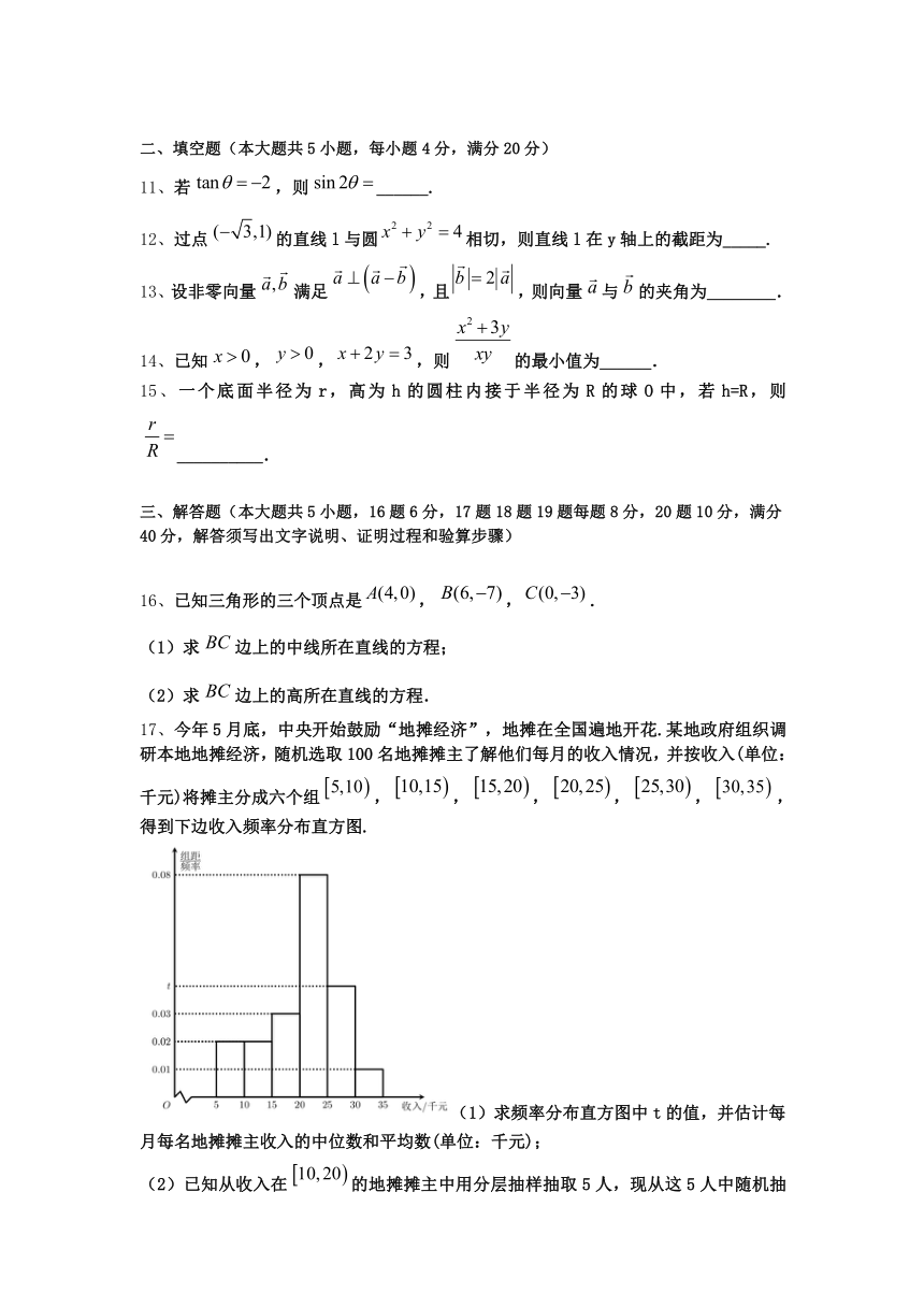 吉林省长春市151中学2021届高三学业模拟考试数学试题（一） Word版含答案