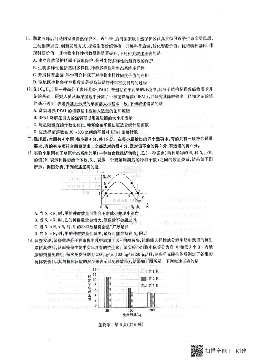 江西省2022—2023学年高二下学期5月统一调研测试生物试题（扫描版无答案）