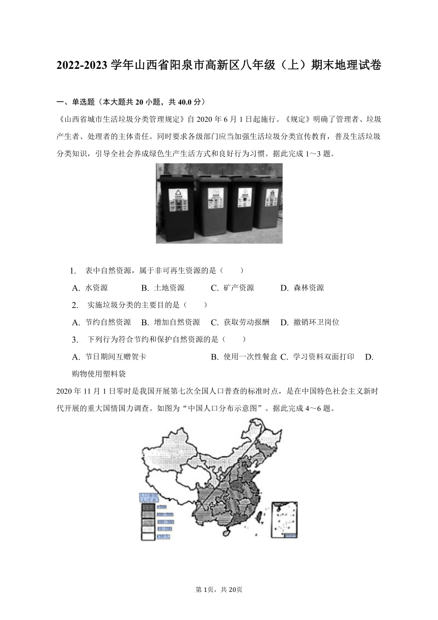 2022-2023学年山西省阳泉市高新区八年级（上）期末地理试卷（含解析）