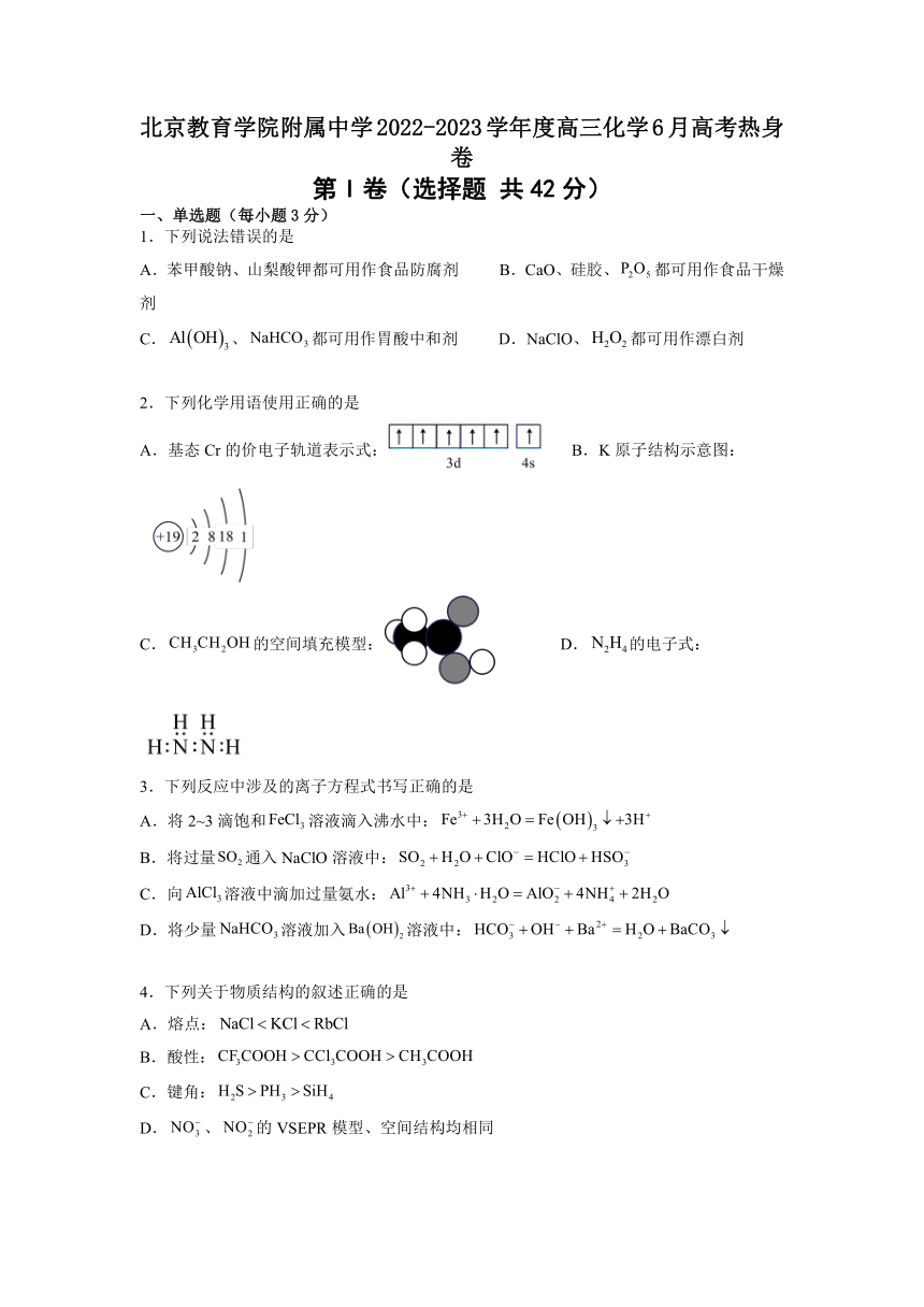 北京教育学院附属中学2022-2023学年高三化学6月高考热身卷（含解析）