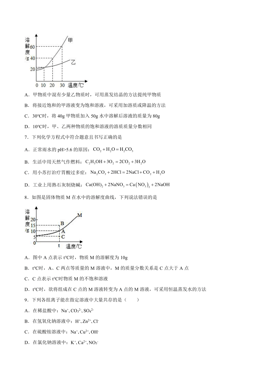 第八单元海水中的化学测试题（含答案）---2022-2023学年九年级化学鲁教版下册