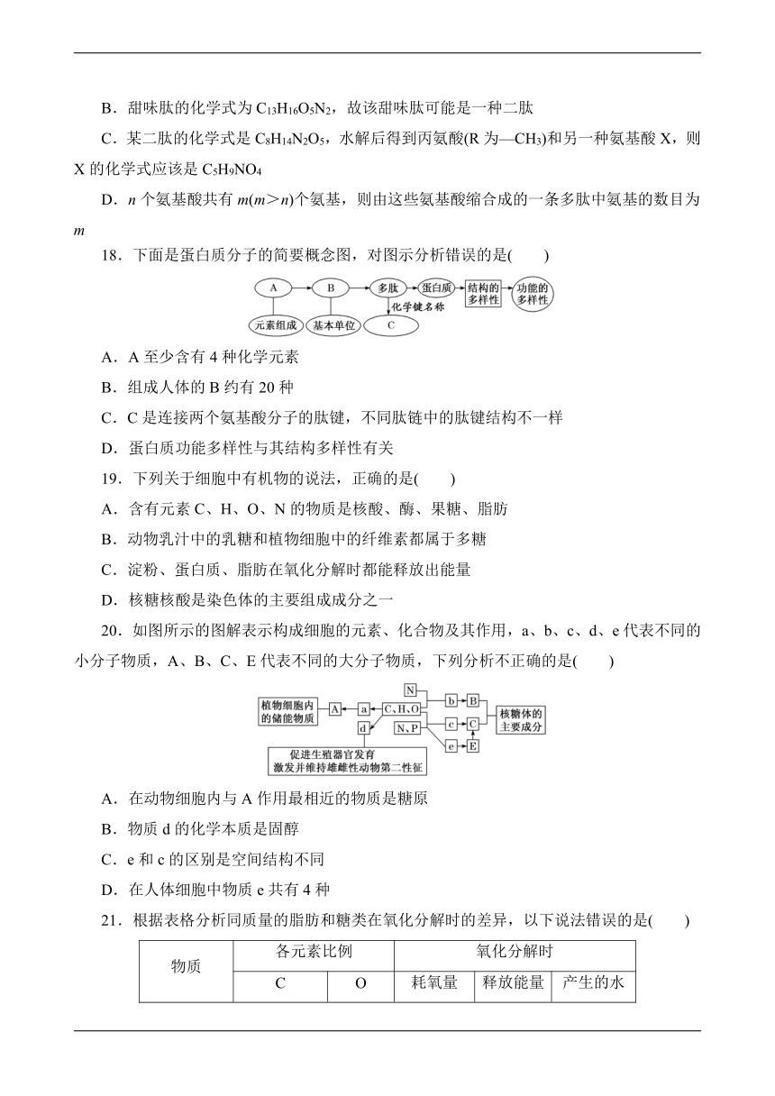 2021-2022学年高一上学期生物苏教版（2019）必修1第一章 细胞的分子组成阶段检测（word版含解析）