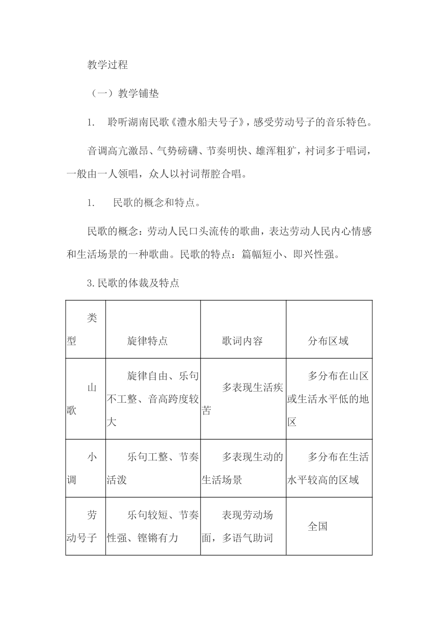 4 高中音乐湘教版（2019）必修音乐鉴赏.1 民歌（1） 教学设计