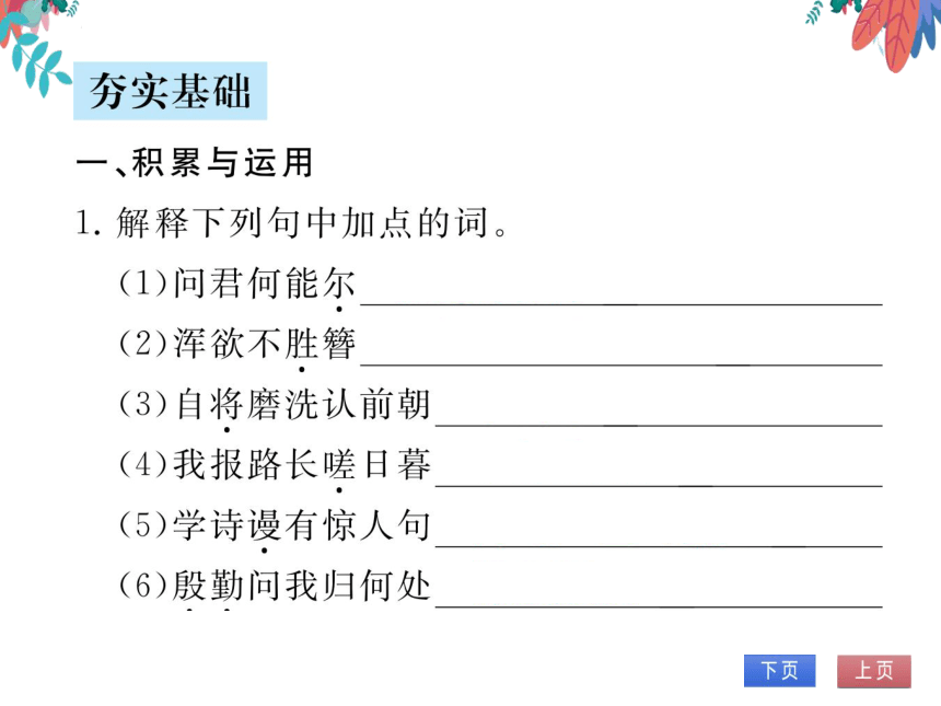 【统编版】语文八年级上册 26.诗词五首 习题课件