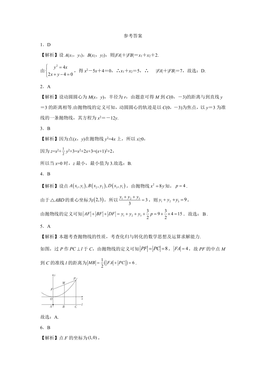 3.3.2  抛物线的简单几何性质（第二课时）同步练习--2021-2022学年第一学期人教A版（2019）选择性必修第一册（word版含解析）