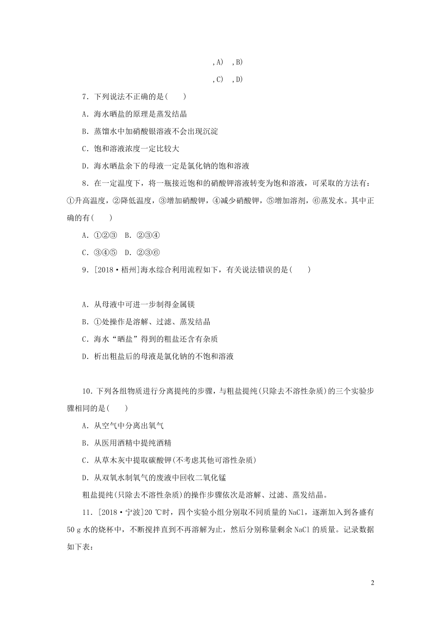 九年级化学下册第八单元海水中的化学第二节海水“晒盐”第1课时海水“晒盐”的过程练习（新版）鲁教版