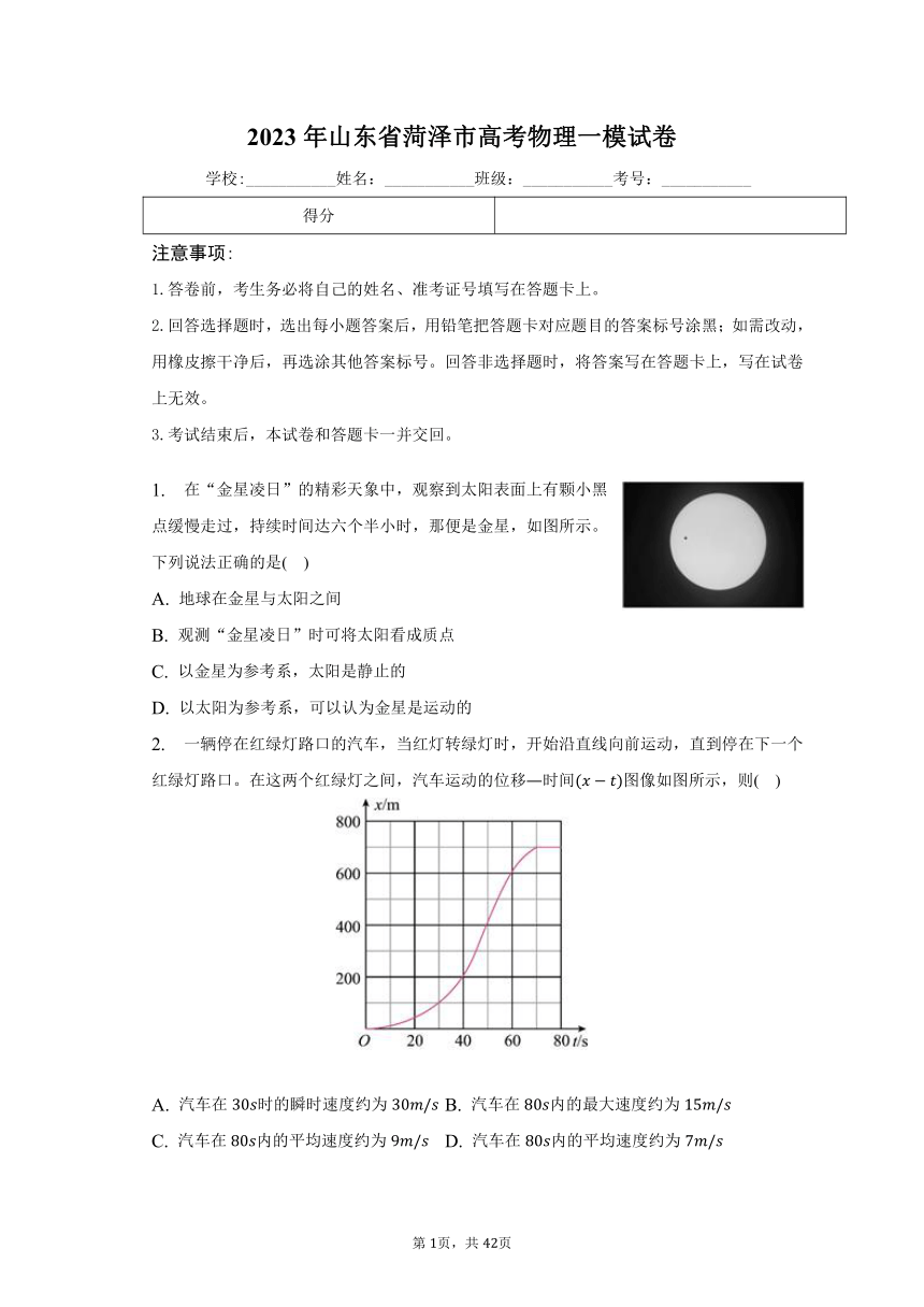 2023年山东省菏泽市高考物理一模试卷（含解析）