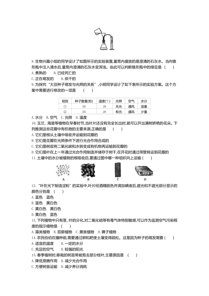 人教版生物七年级上册阶段综合练习：第三单元过关测试卷（word版 含答案）