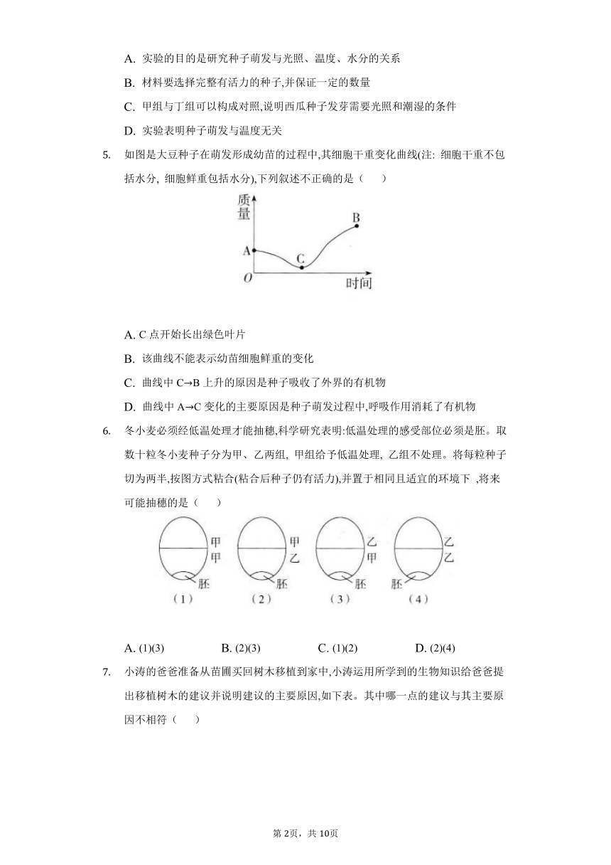 2022-2023学年人教版生物七年级上册同步作业 3.2被子植物的一生(word版含答案）