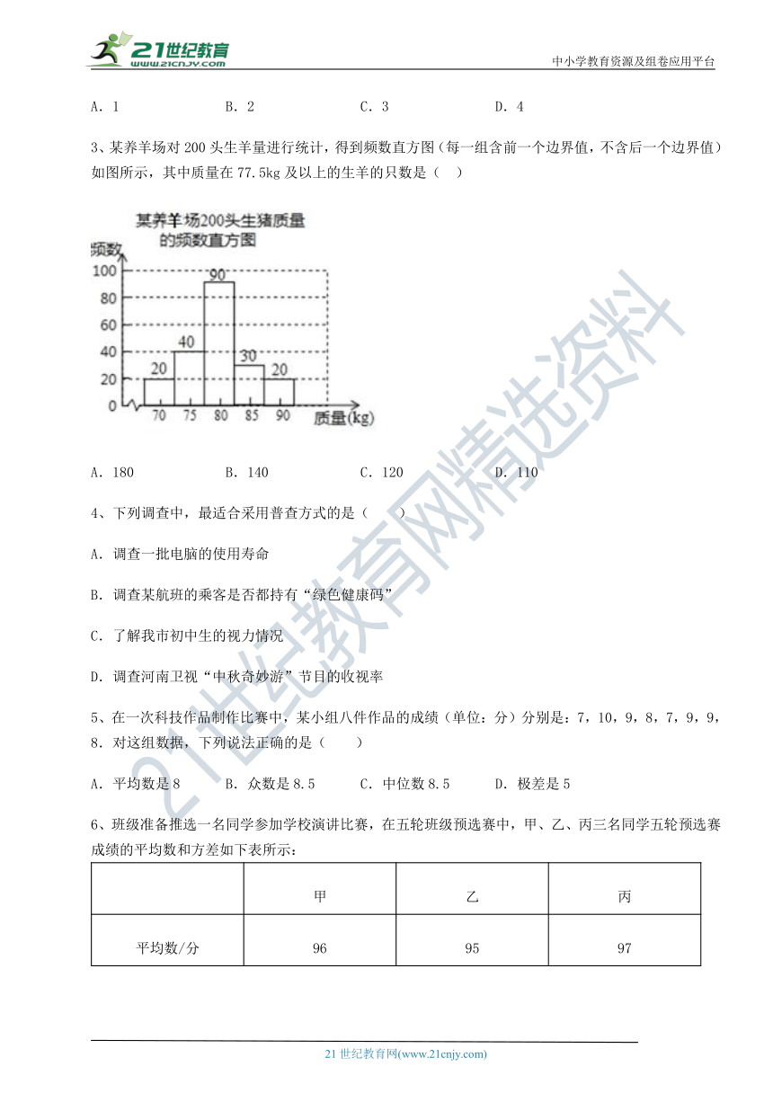 【最新强化训练】沪教版(上海)九下 第二十八章统计初步专题测评试卷(含答案详解)