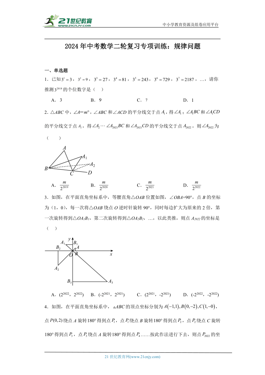 2024年中考数学二轮复习专项训练：规律问题（含解析）