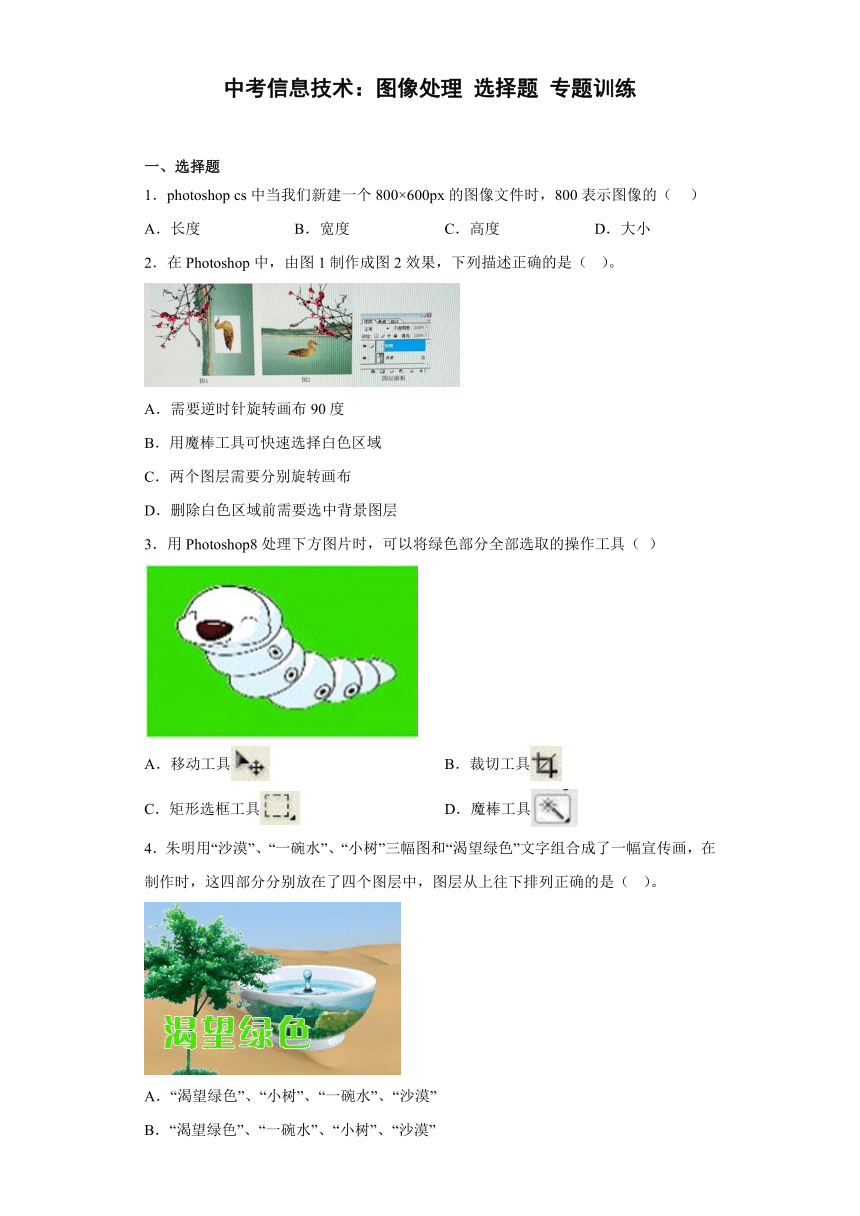 中考信息技术：图像处理 选择题 专题训练（Word版，含答案）