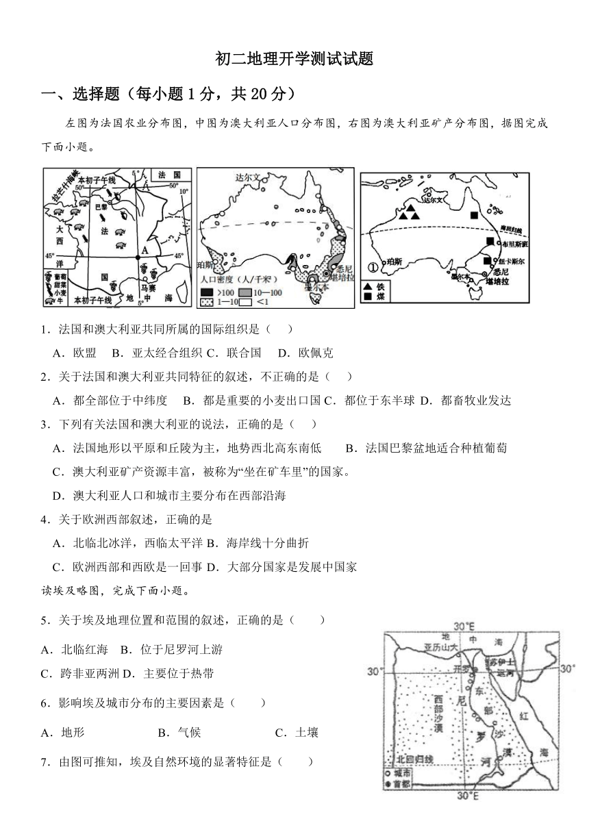 山东省菏泽市成武县育青中学2022-2023学年八年级上学期开学考试地理试题（Word版含答案）