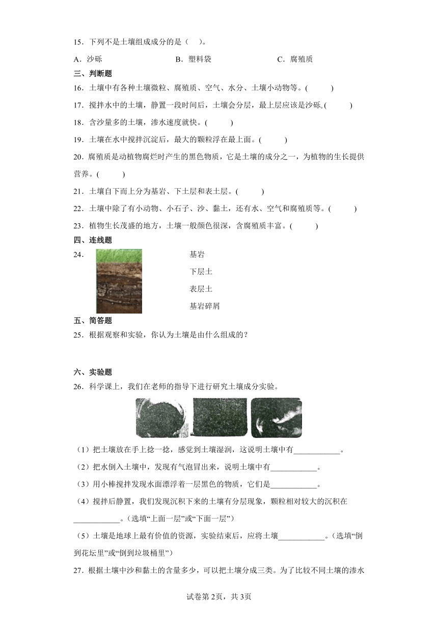 教科版（2017秋）四年级下册科学6.观察土壤 同步练习 （含答案）