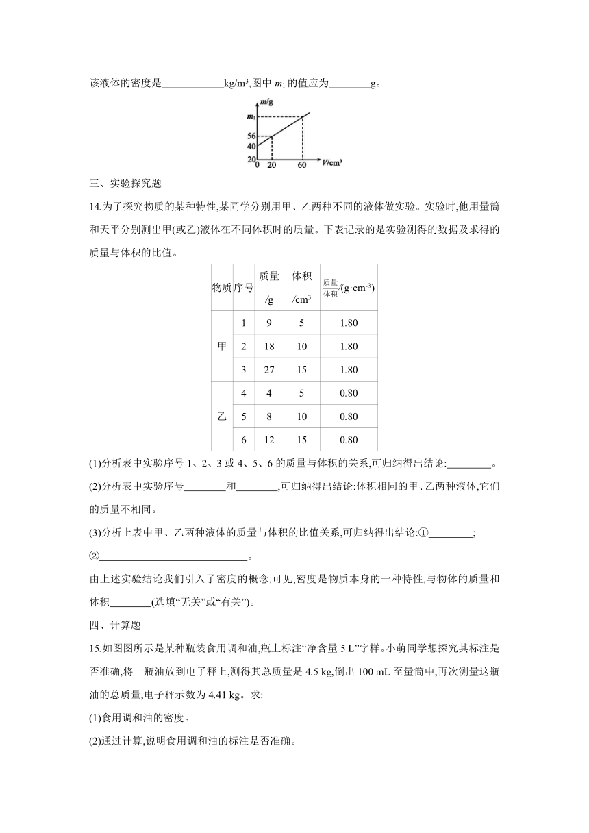 教科版物理八年级上册课课练：6.2  物质的密度（有答案）