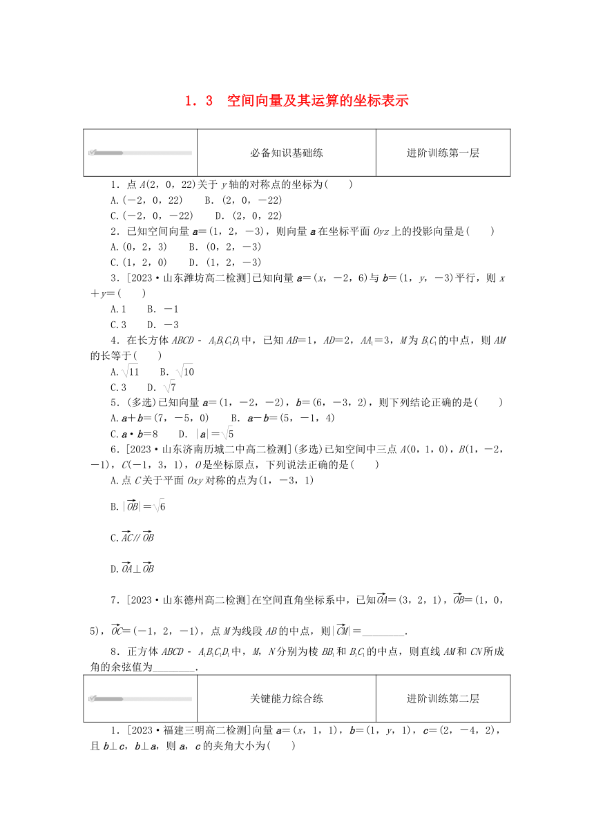 1.1.3空间向量及其运算的坐标表示 课时作业（含解析）