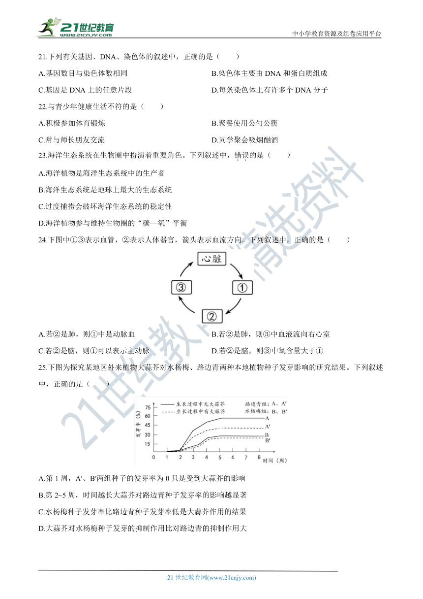 2020年福建省中考生物真题详解审校版