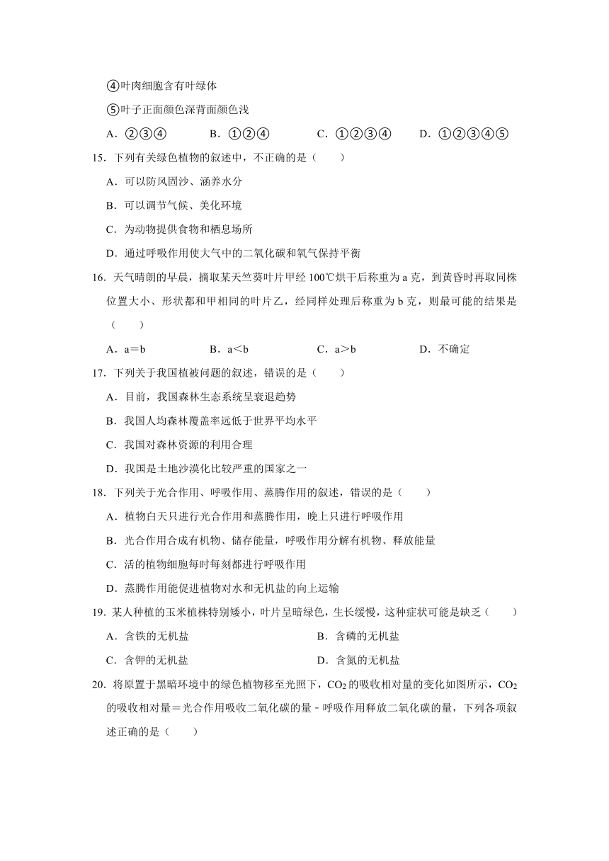 人教版生物七年级上册《第3单元 生物圈中的绿色植物》复习题（word版含解析）