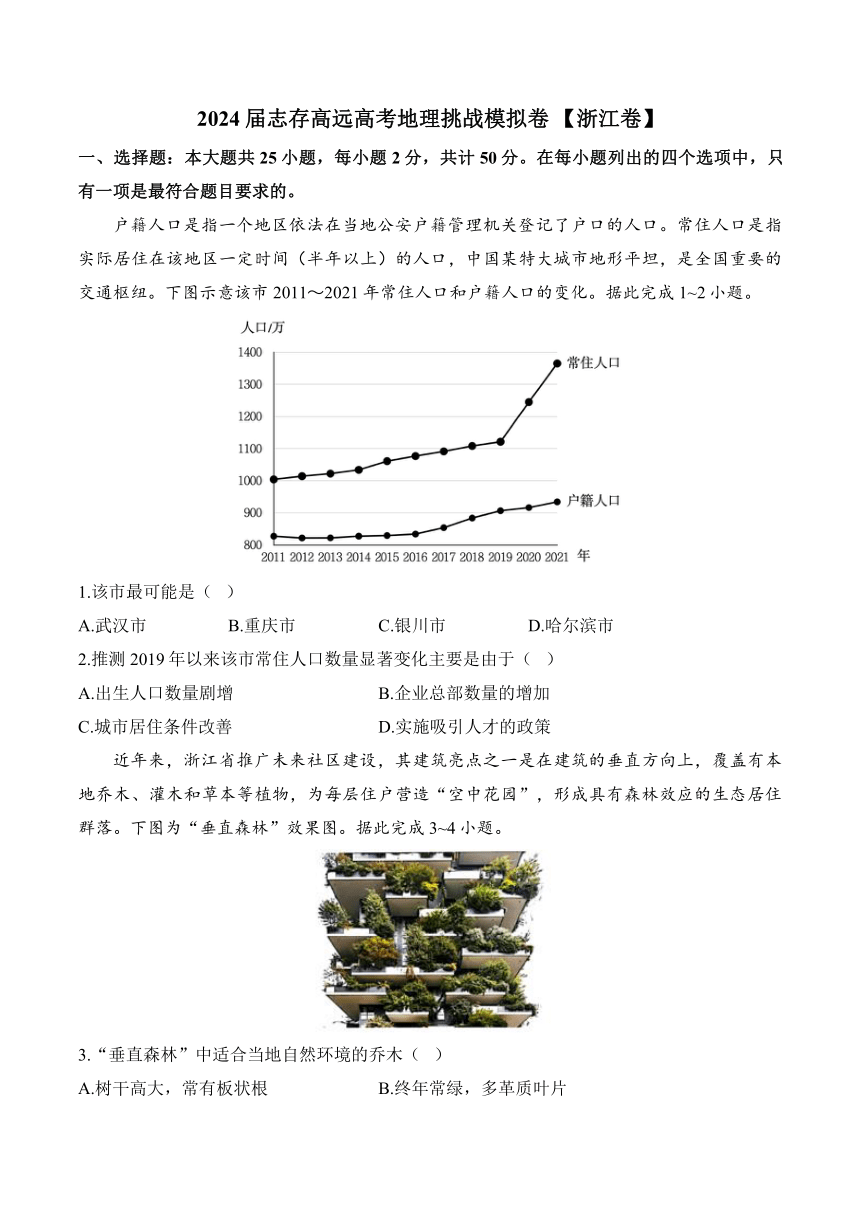 2024届志存高远高考地理挑战模拟卷 【浙江卷】（解析版）