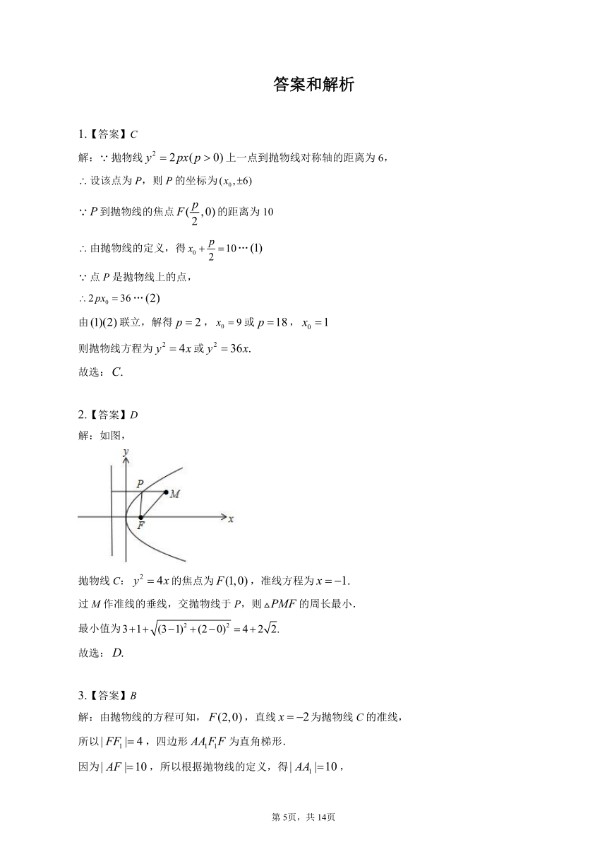 3.3.2抛物线的简单几何性质（1） 同步练习（含解析）