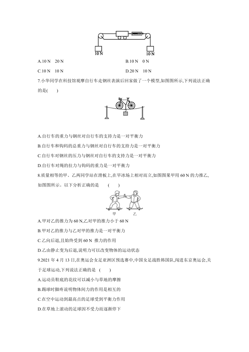 北师大版物理八年级下册课课练：第七章 运动和力  单元综合测试（含答案）