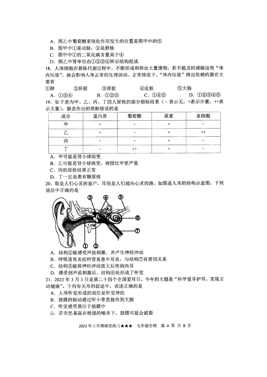 湖南省娄底市涟源市2022-2023学年七年级下学期5月月考生物试题（图片版含答案）