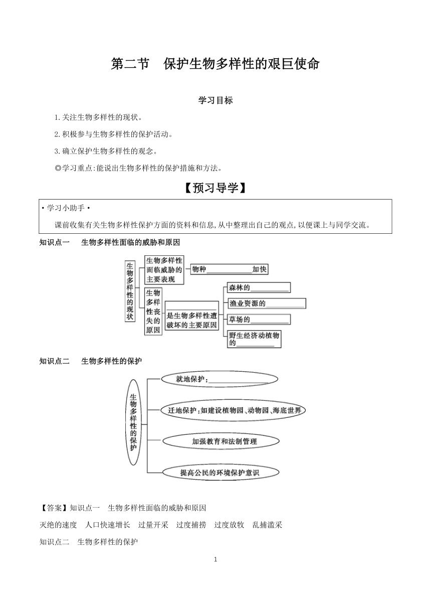 5.15.2 保护生物多样性的艰巨使命 学案（含答案） 2023-2024学年生物苏教版八年级上册