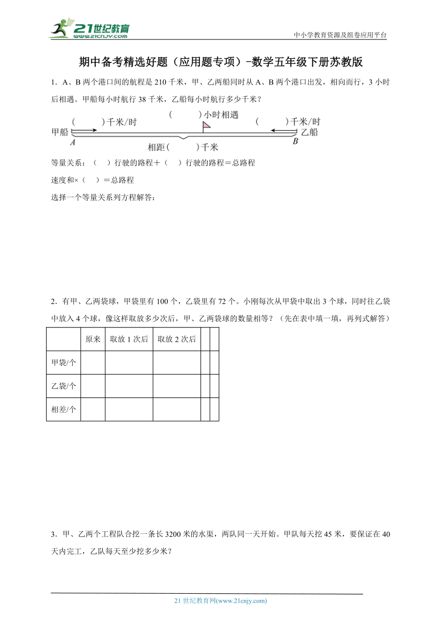 期中备考精选好题应用题专项（含答案）数学五年级下册苏教版