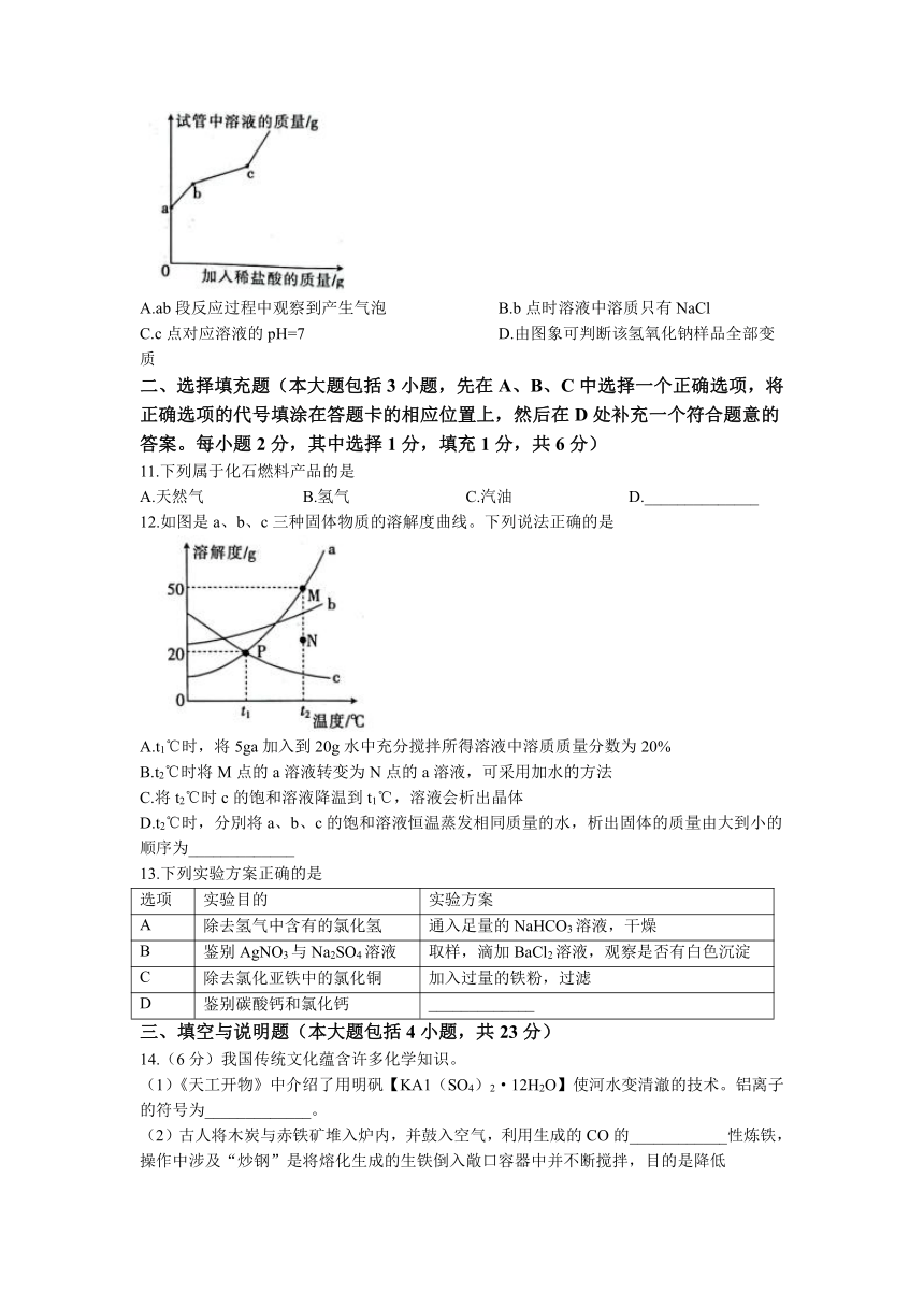 江西省景德镇市浮梁县2020-2023学年九年级下学期期中化学试题(含解析）