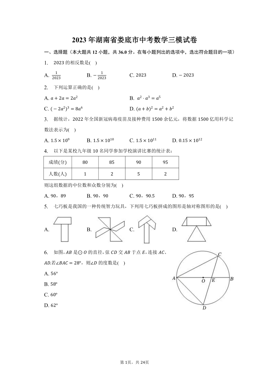 2023年湖南省娄底市中考数学三模试卷(含解析)