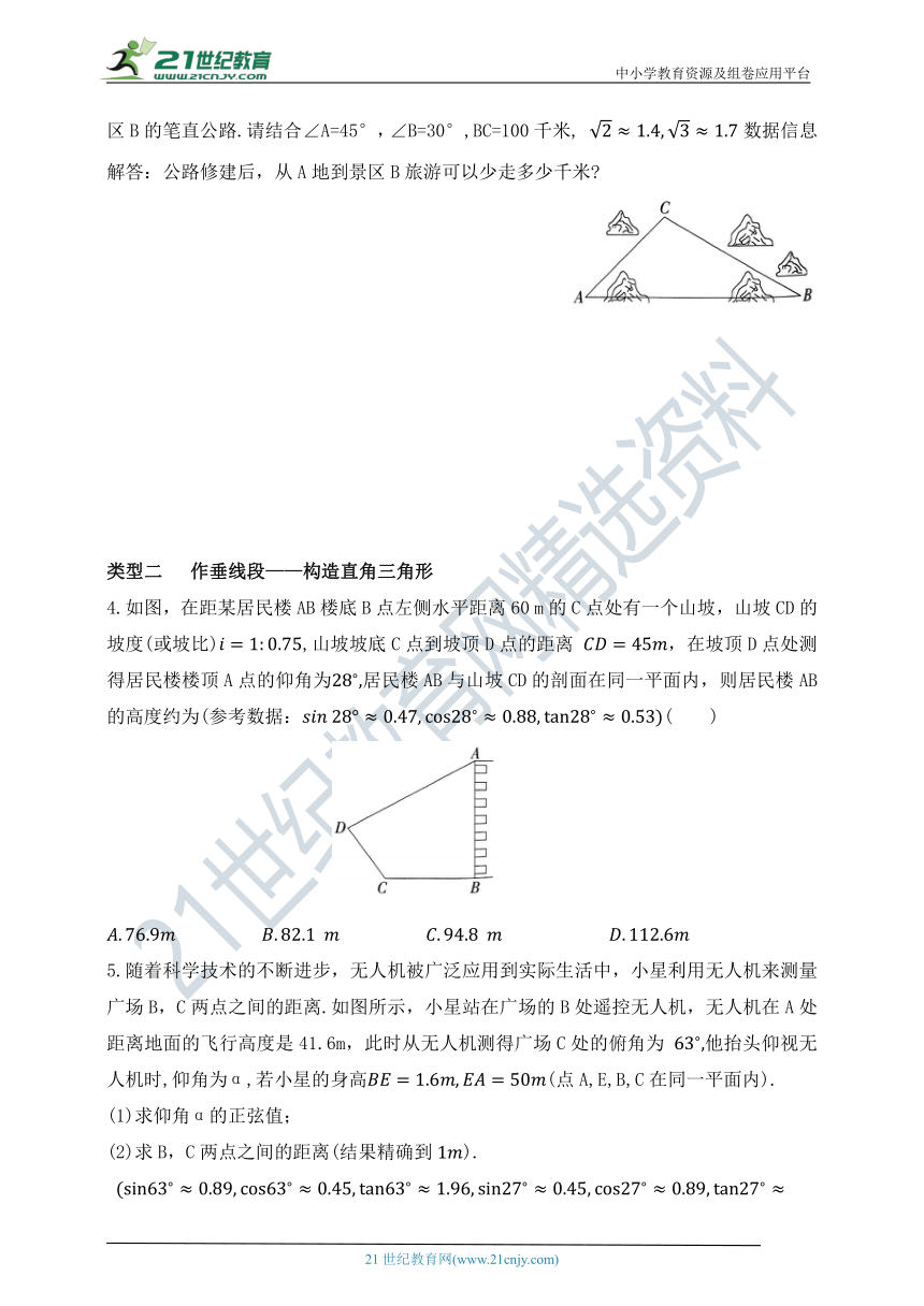 专项训练  巧构直角三角形妙解实际问题（含答案）