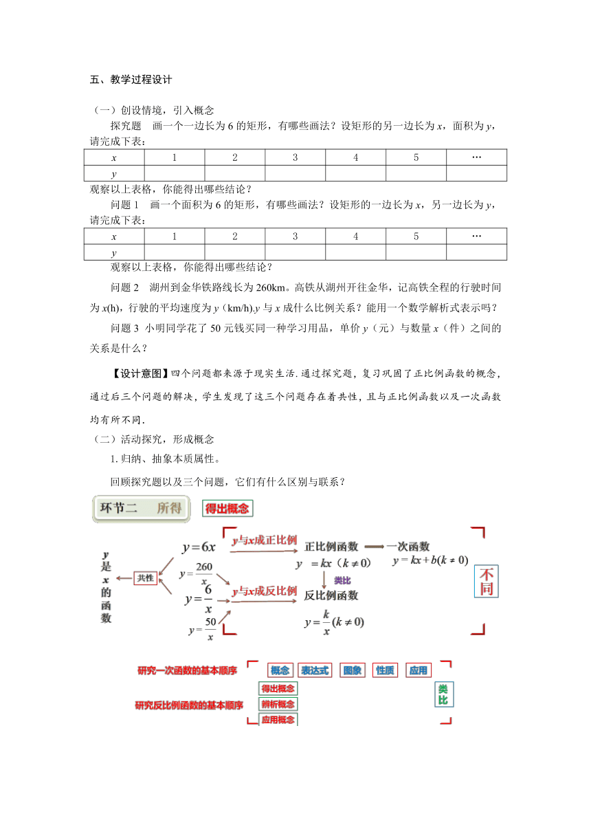 浙教版数学八年级下册6.1反比例函数（1）教学设计