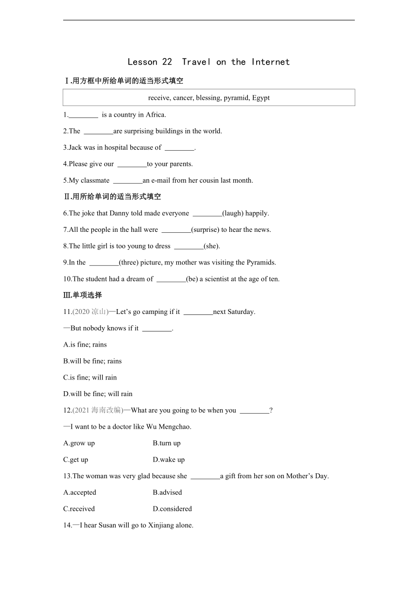 冀教版英语八年级下册Lesson 22　Travel on the Internet同步课时练习（含答案解析）