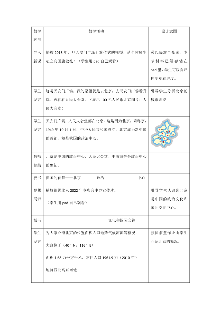 七年级下册教案 6.4祖国的首都——北京 鲁教版（五四学制）