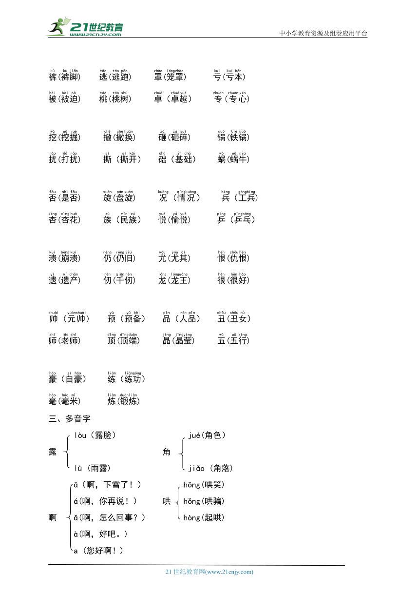 统编版四年级语文上册第六单元知识梳理