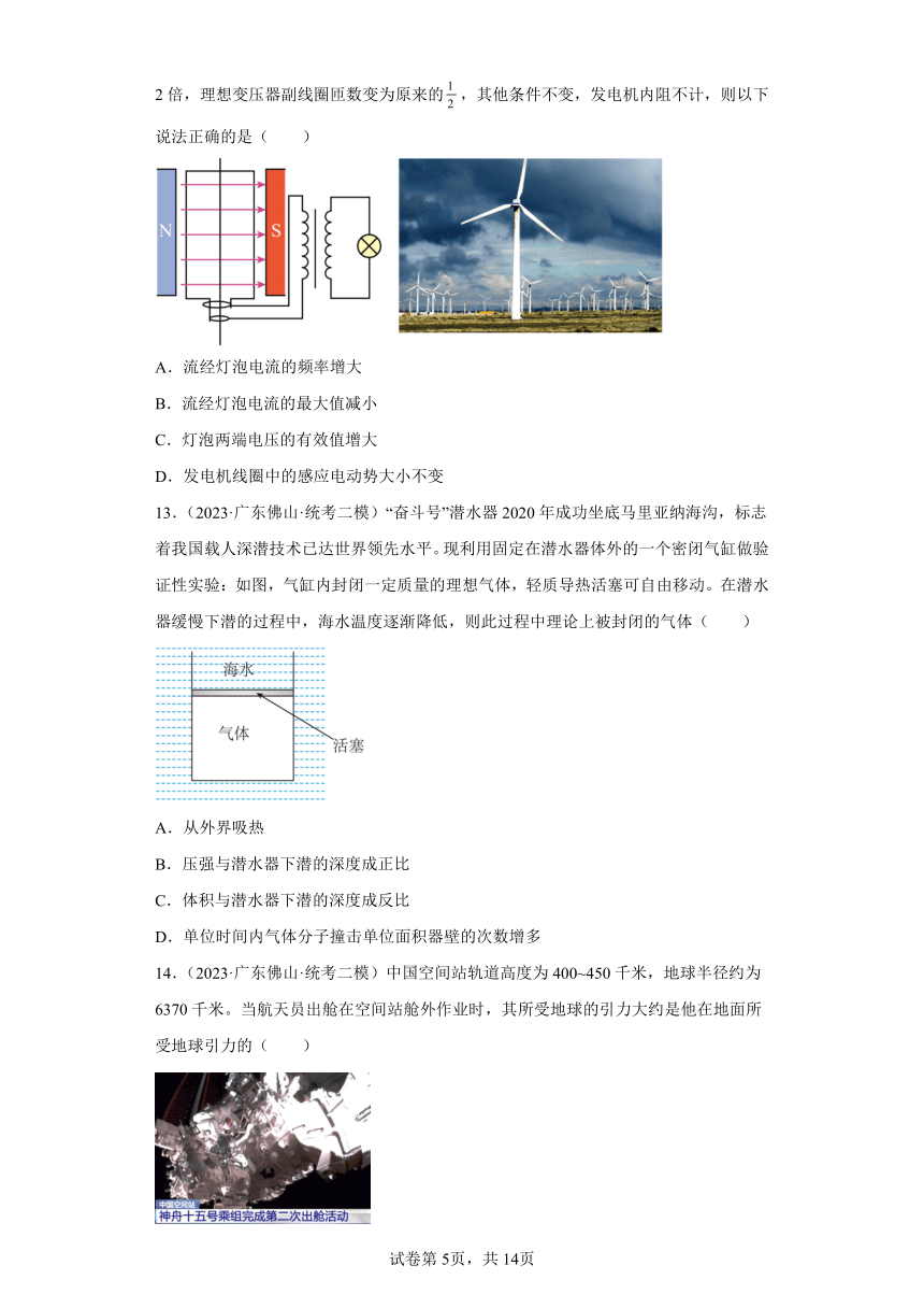 广东省各地区2023年高考物理模拟（二模）题按题型分类汇编-01选择题（单选题）1（含解析）