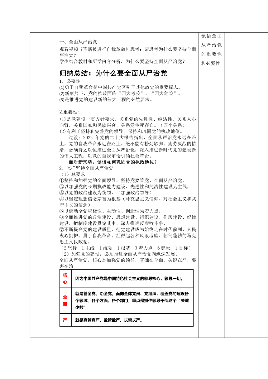 【核心素养目标】3.2巩固党的执政地位 教案（表格式）——2022-2023学年高中政治统编版必修三政治与法治