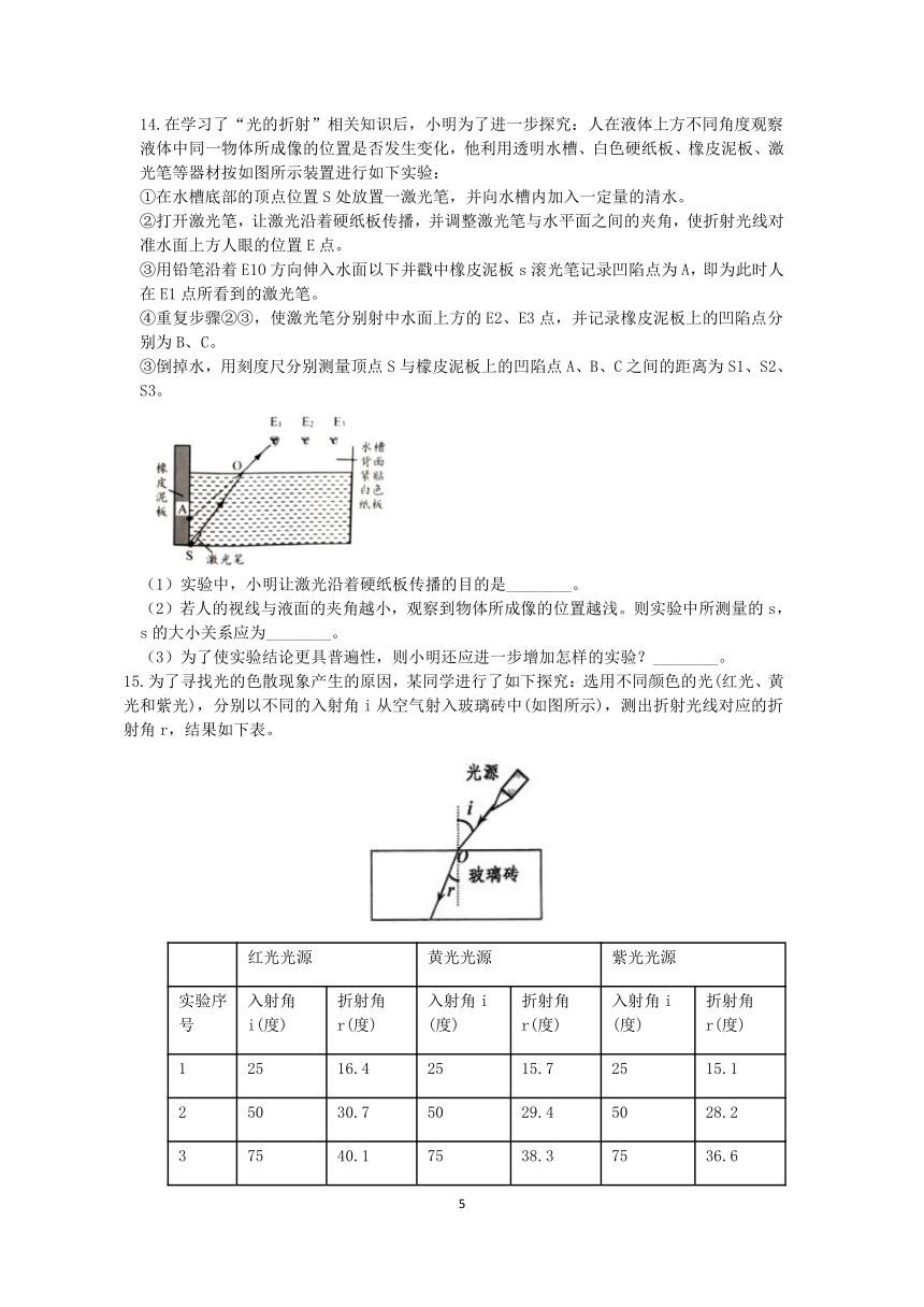 浙教版七年级科学2022-2023学年第二学期期末复习专题训练（十三）：光的反射【word，含解析】