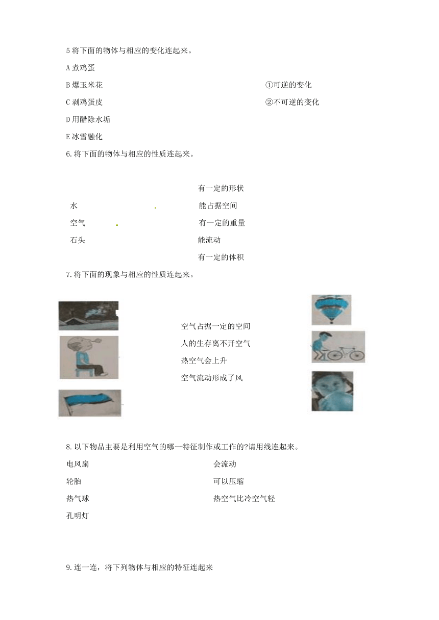 教科版（2017秋）三年级科学上册 双减政策下专项摸底练习之连线题（含答案）