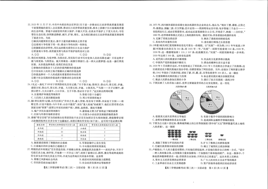 2024届陕西省商洛市高三下学期尖子生学情诊断考试文综试题（第三次）（PDF版含答案）