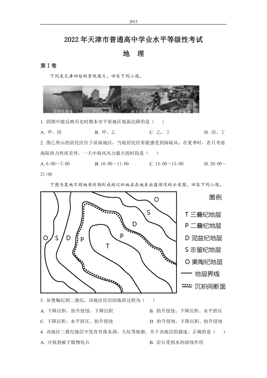 2022年高考真题——地理（天津卷） Word版含解析