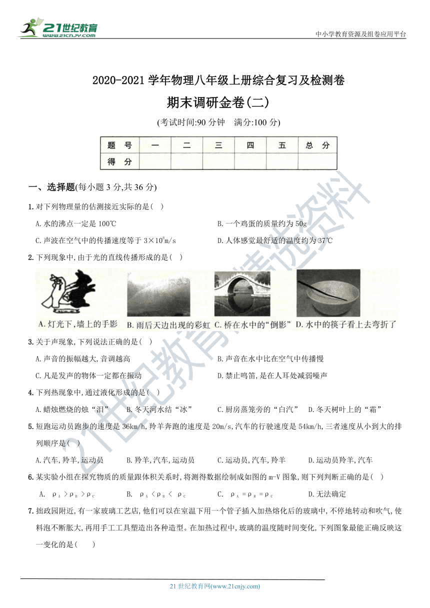 【期末调研金卷（二）】太原市2020-2021学年物理八年级上册综合复习及检测卷（含答案及ꨒ解析）