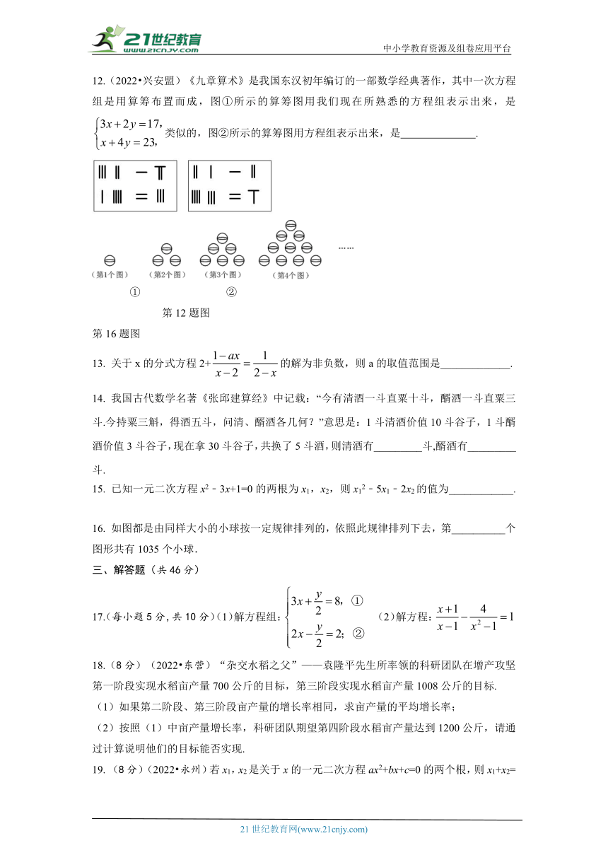 2023年中考数学专题复习——方程（组）自我评估 （含答案）