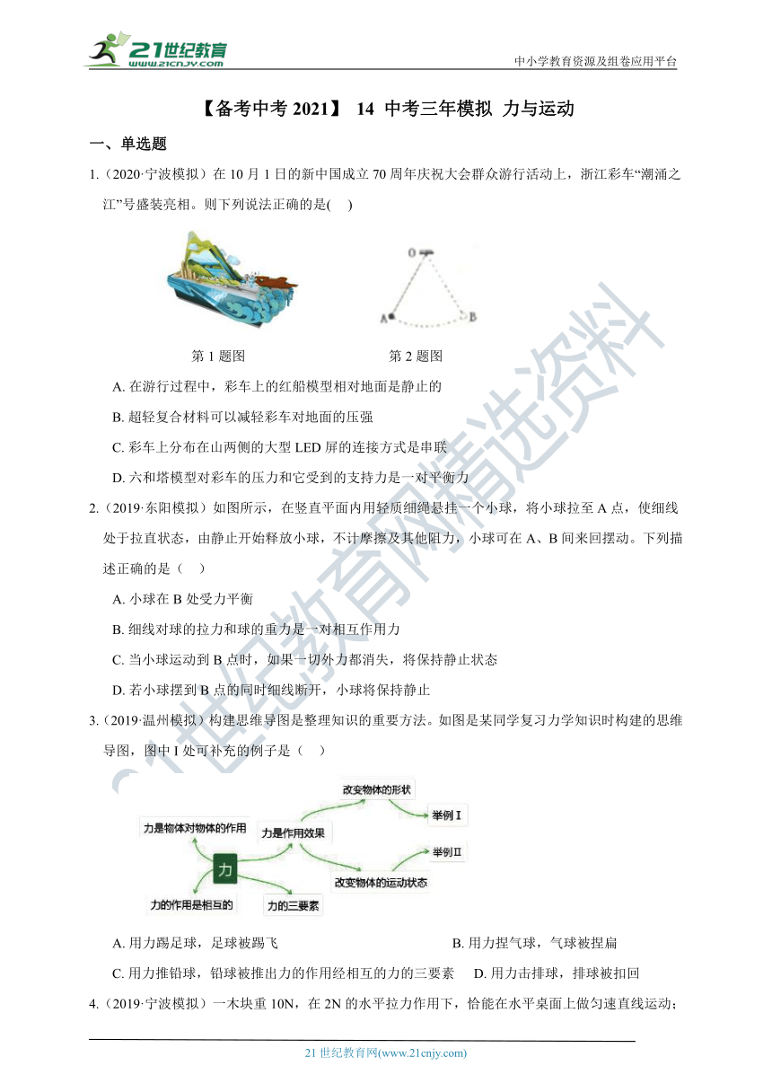 【备考中考2021】 14 中考三年模拟 力与运动（含答案）