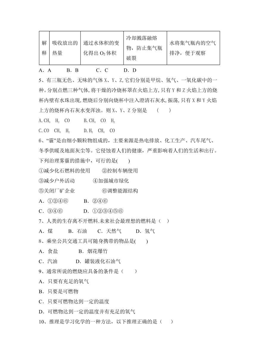 第7单元 燃料及其应用 单元测试 --2021-2022学年九年级化学人教版上册（word版 含答案）